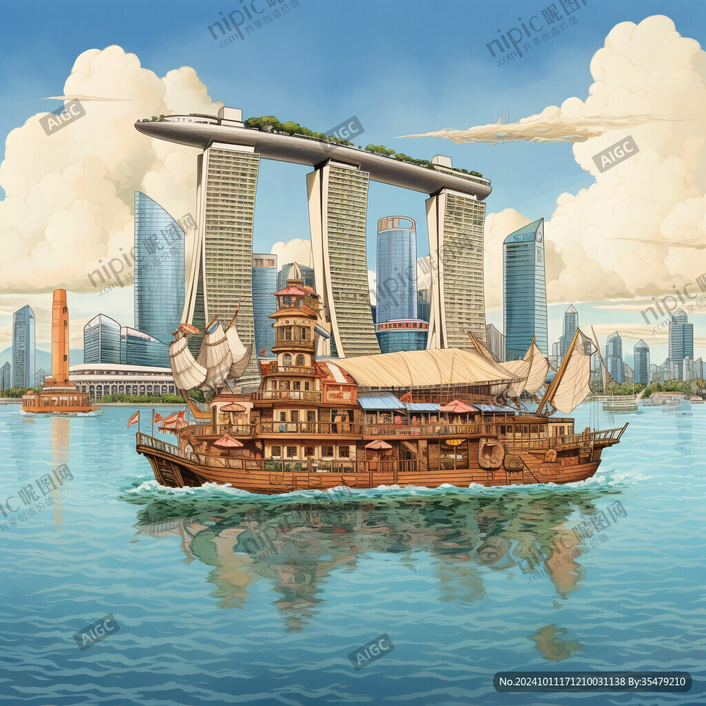 新加坡禅风建筑插画