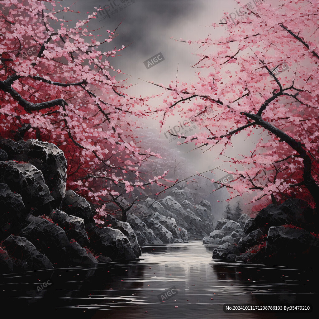 深红色樱花海报