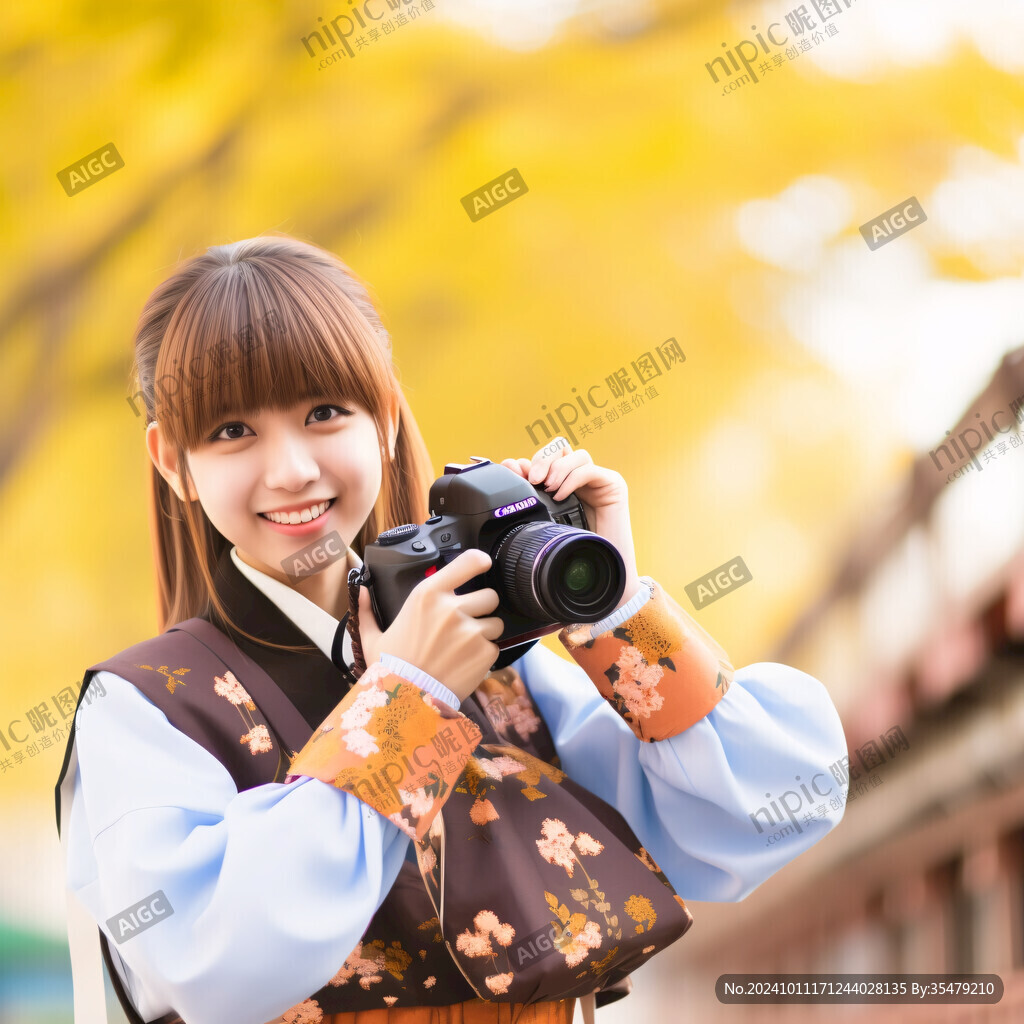 正在拍照的少女