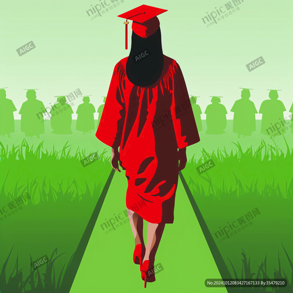 长发学士服背影