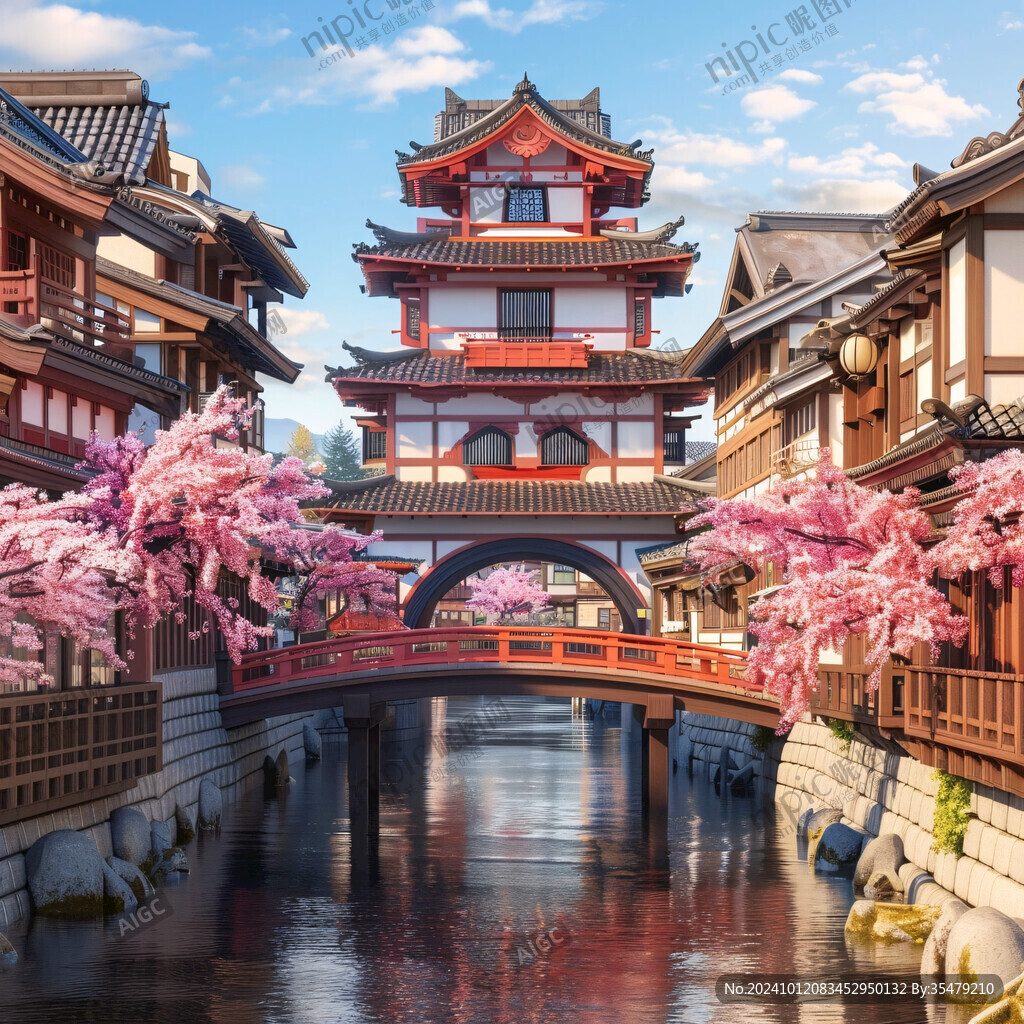 日本樱花庭院建筑