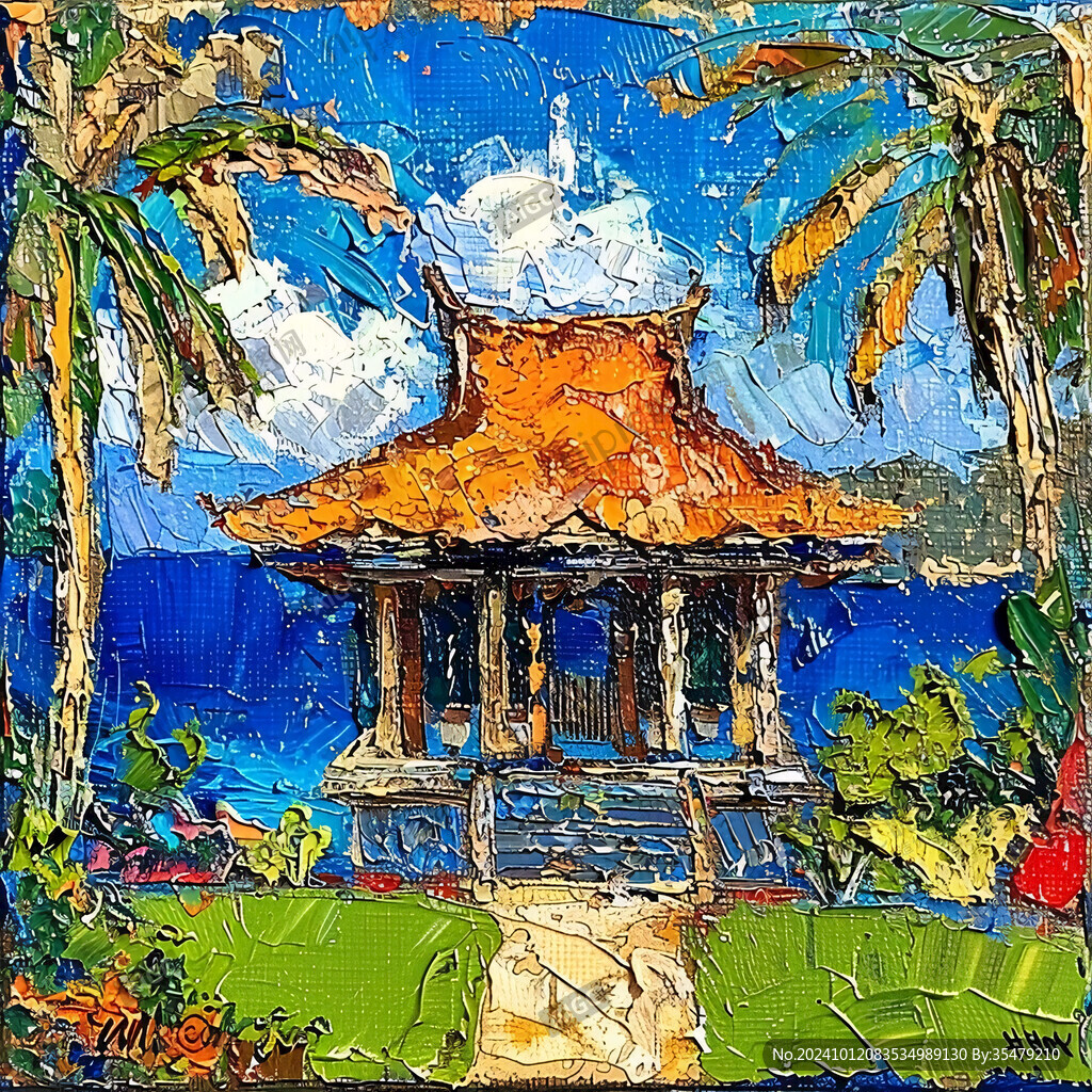 亭子油画