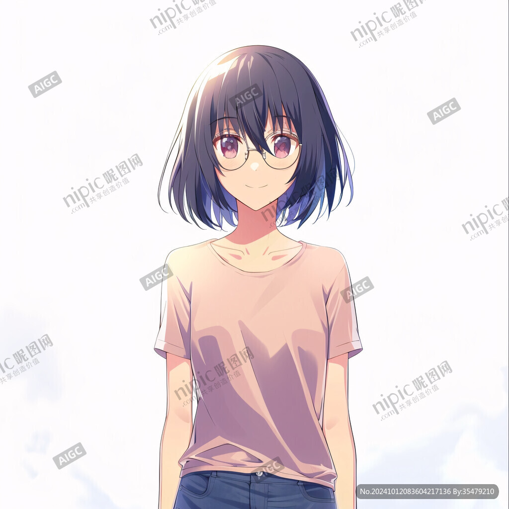 插画人物戴眼镜女孩