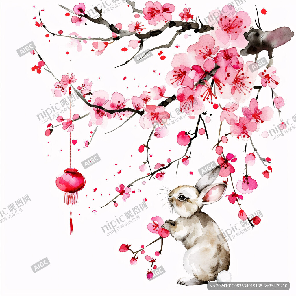 樱桃和兔子插画