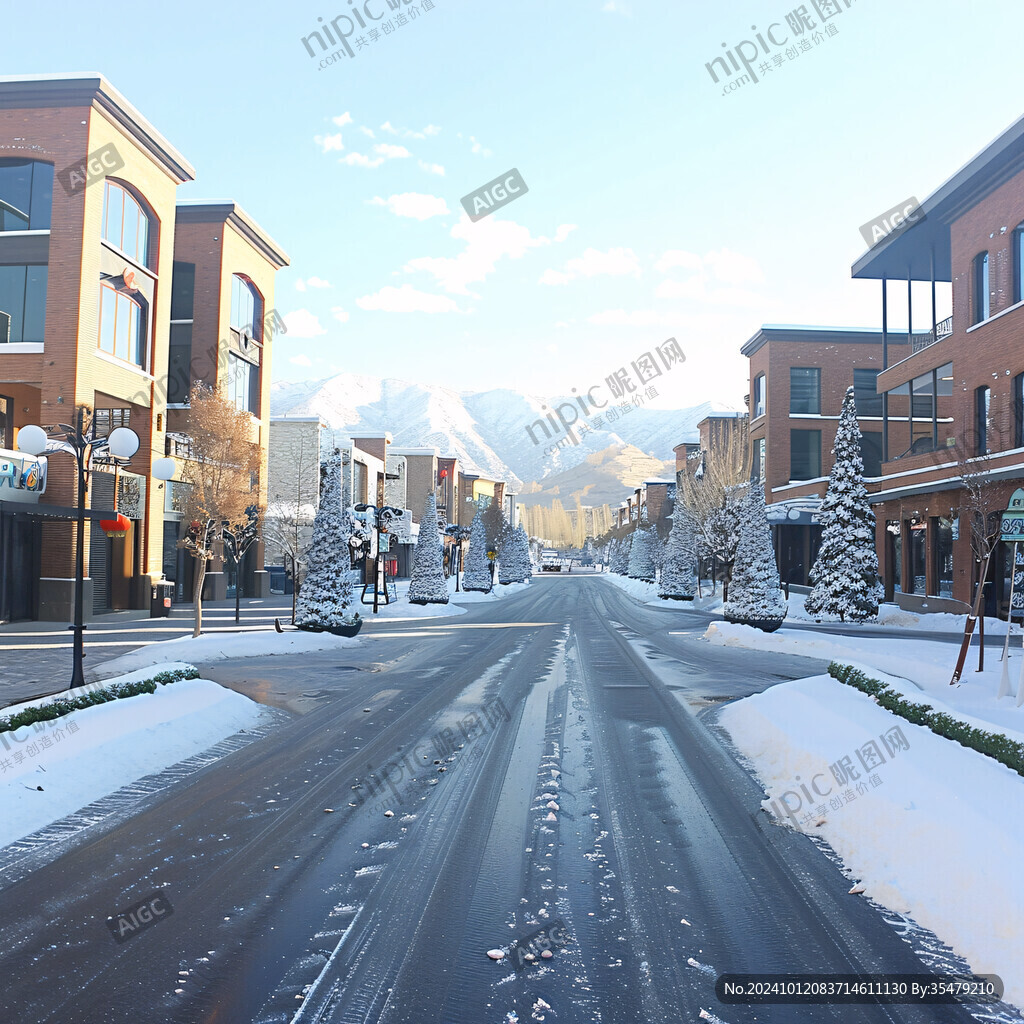 雪景景观城市街道雪景