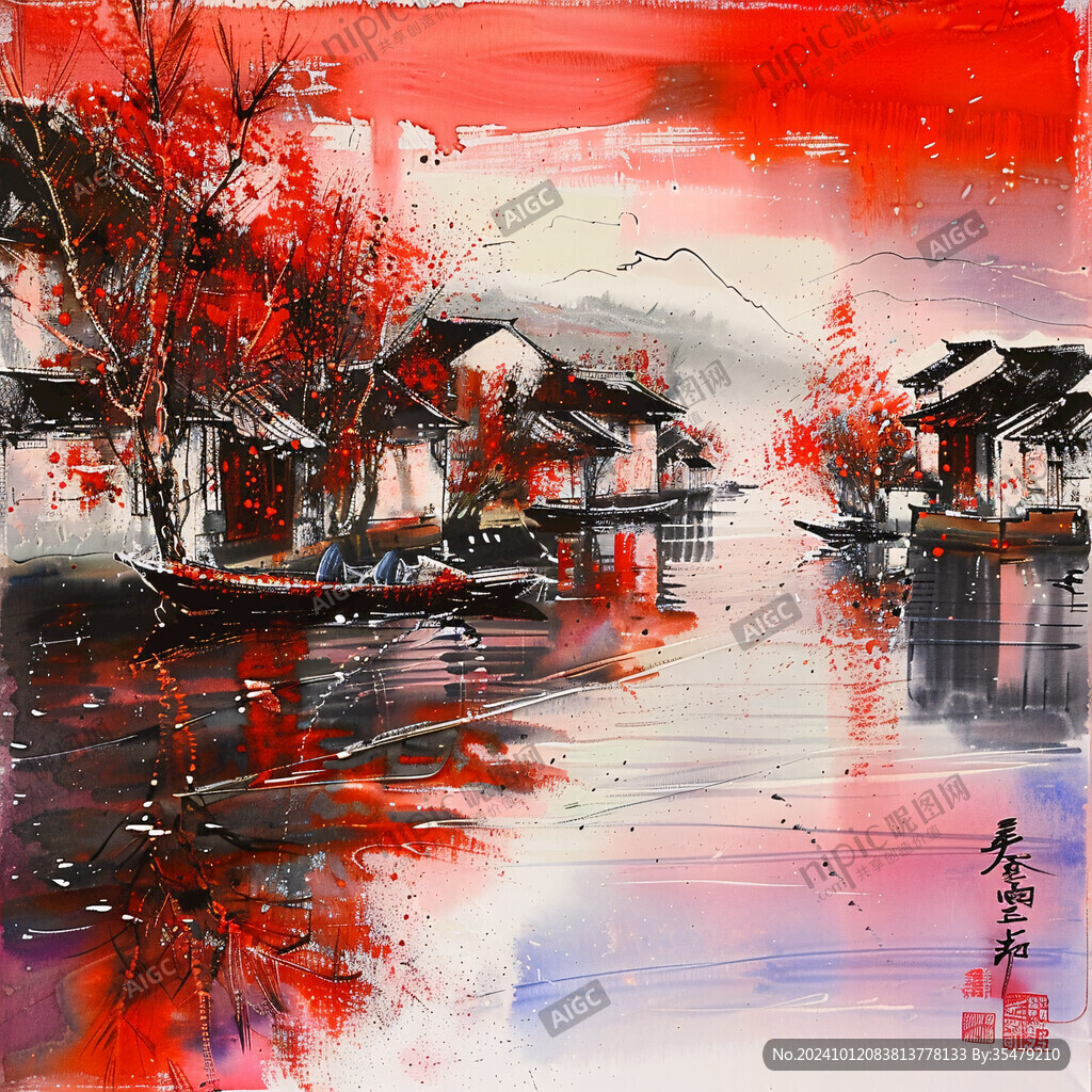 抽象装饰画江南水乡