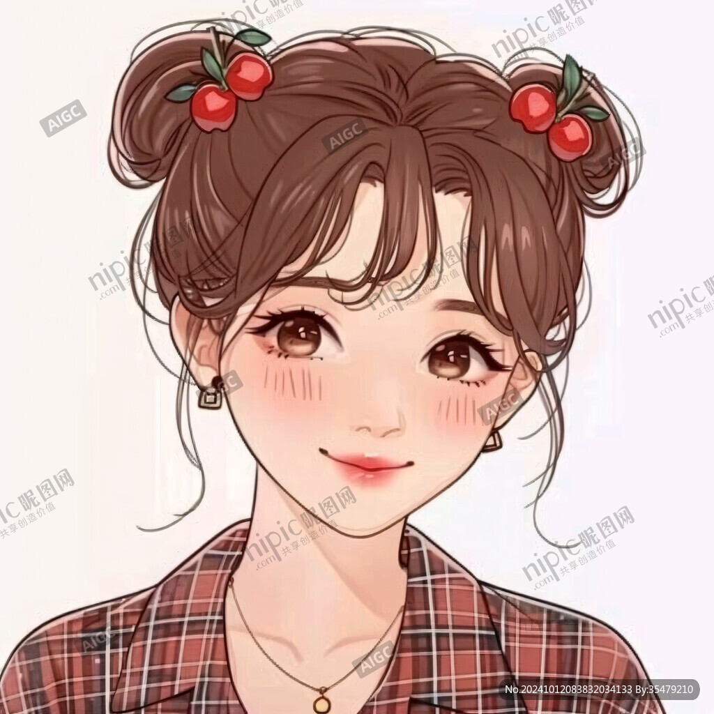 半丸子头女孩插画