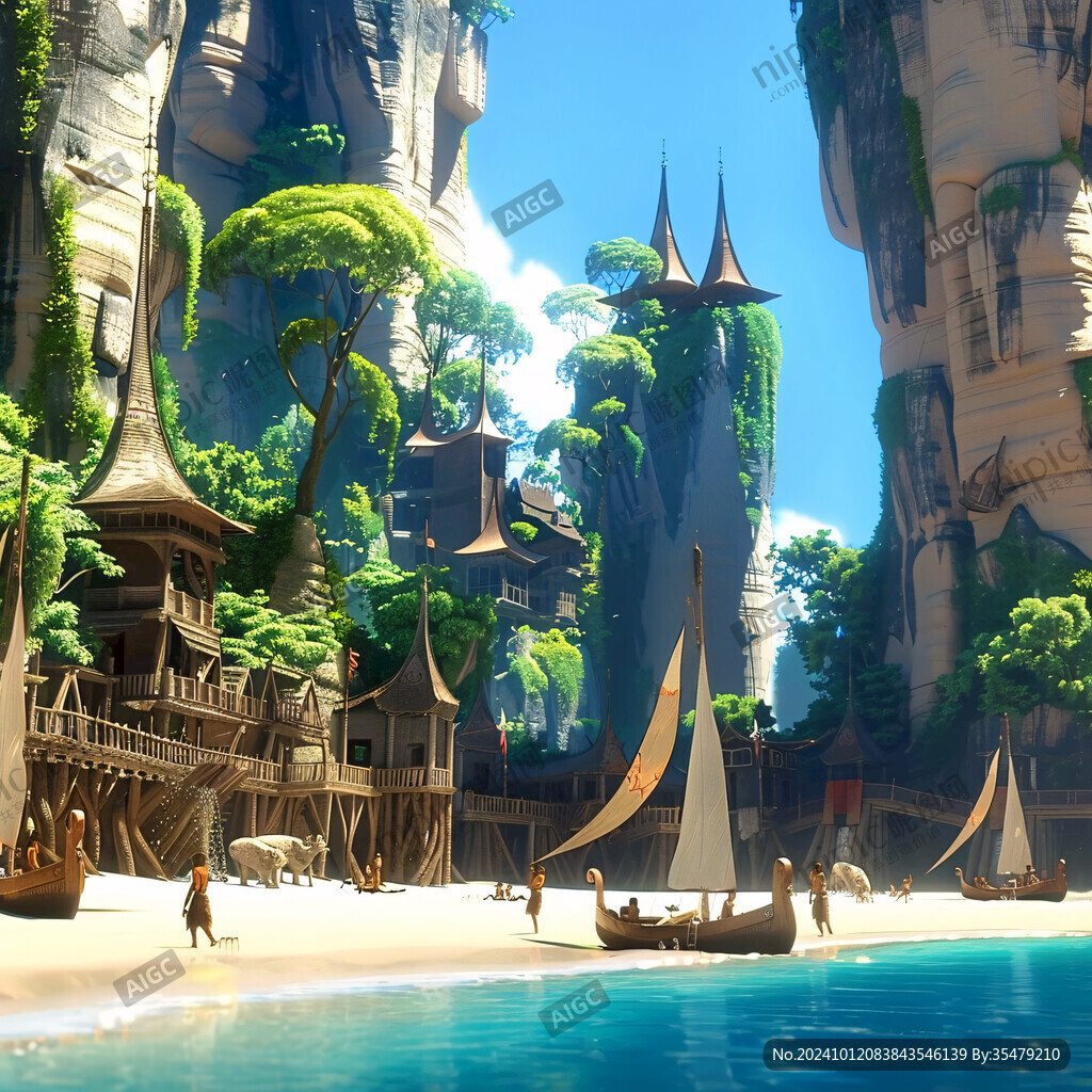 原始海边生活场景