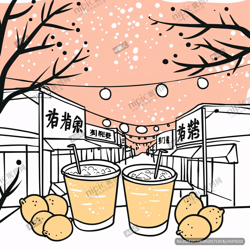 桃胶奶茶插画