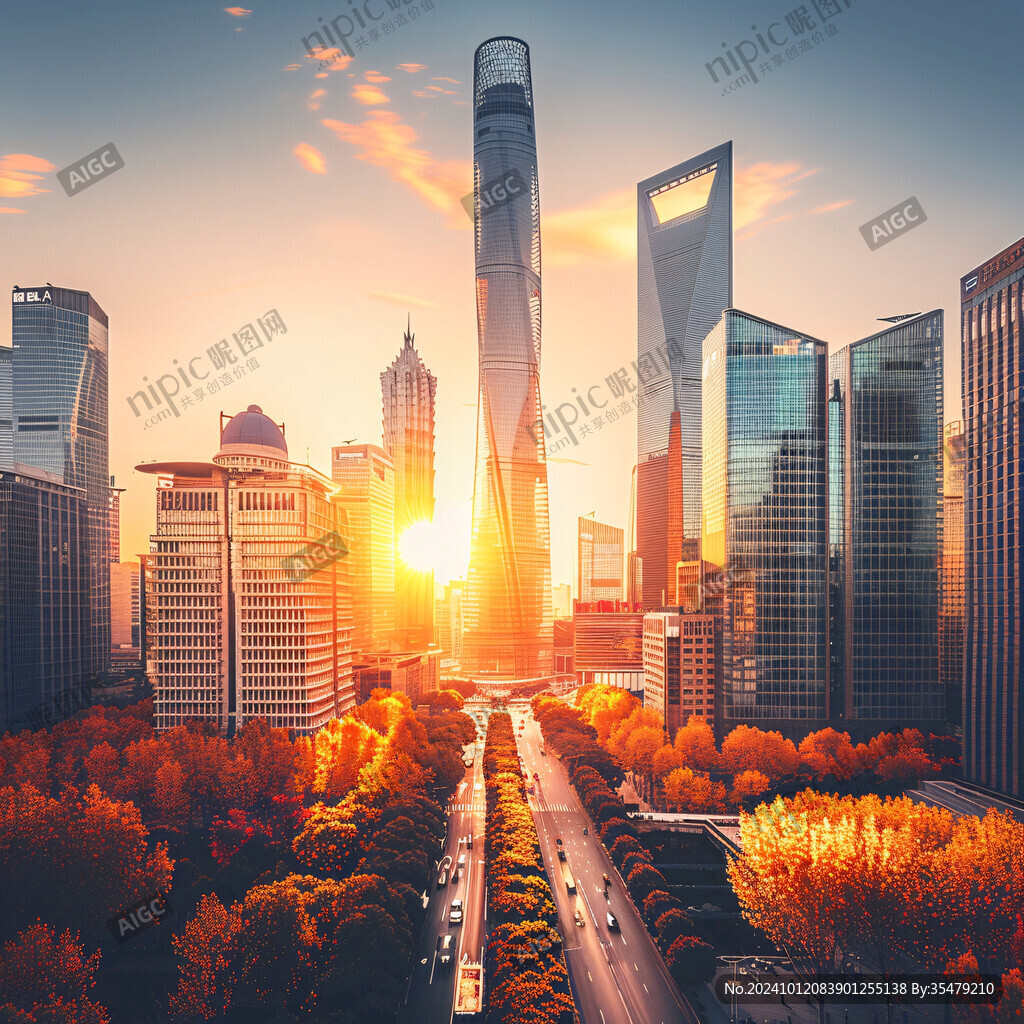 陆家嘴红日霞光