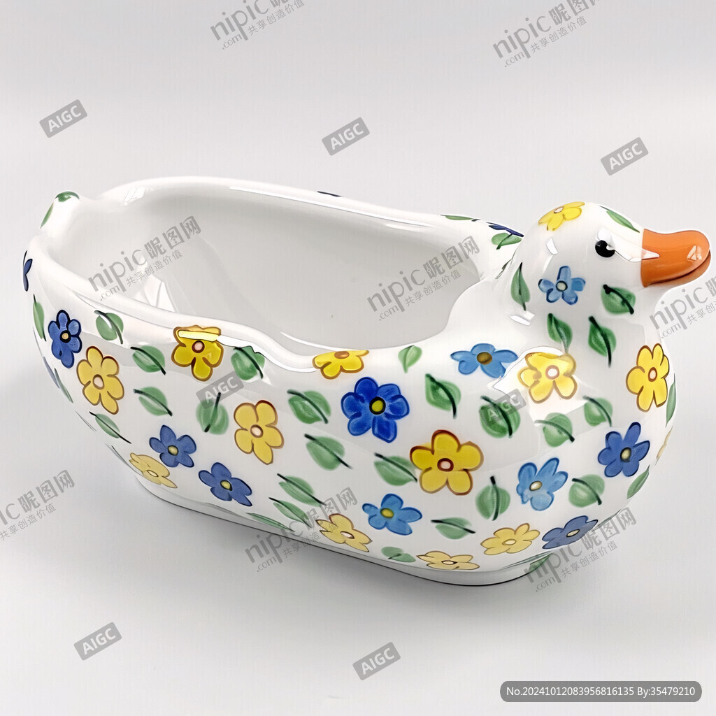 五彩花卉椭圆盆