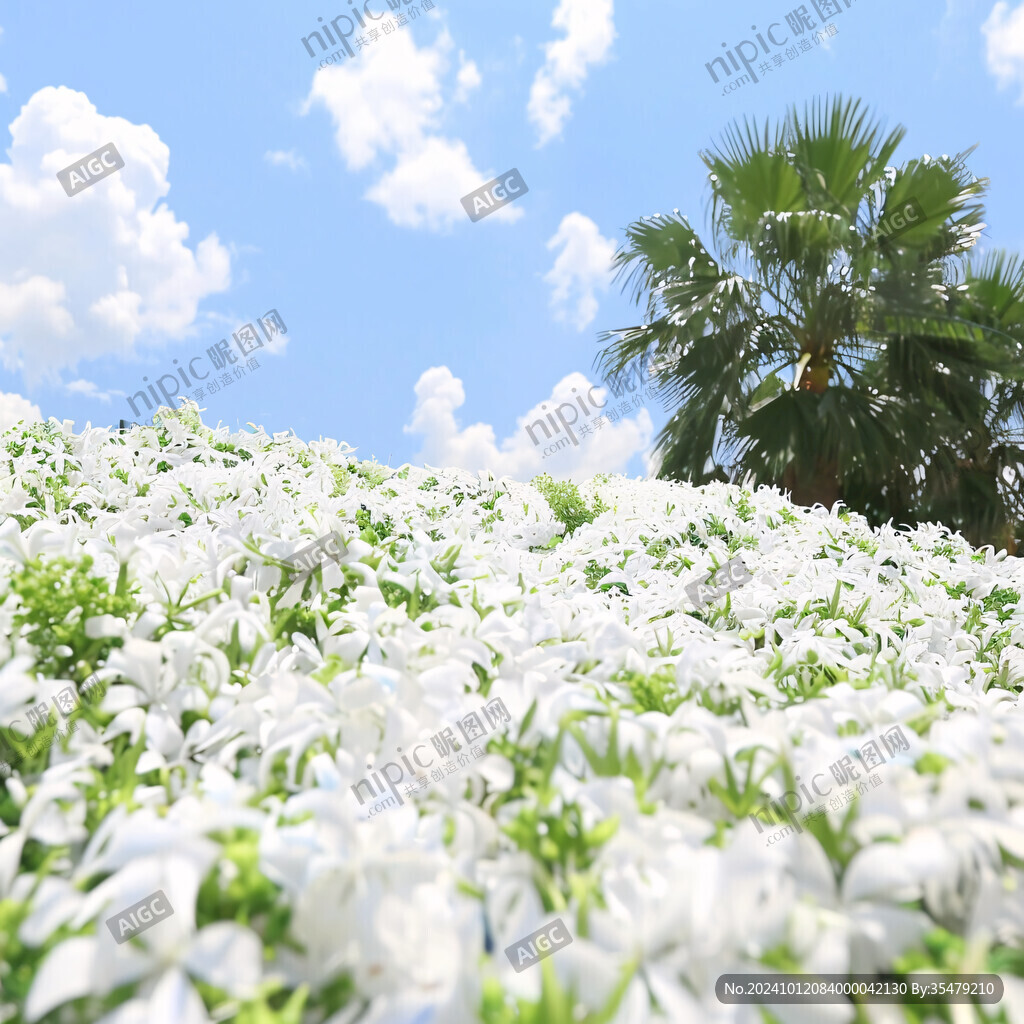 唯美白花背景河岸小花