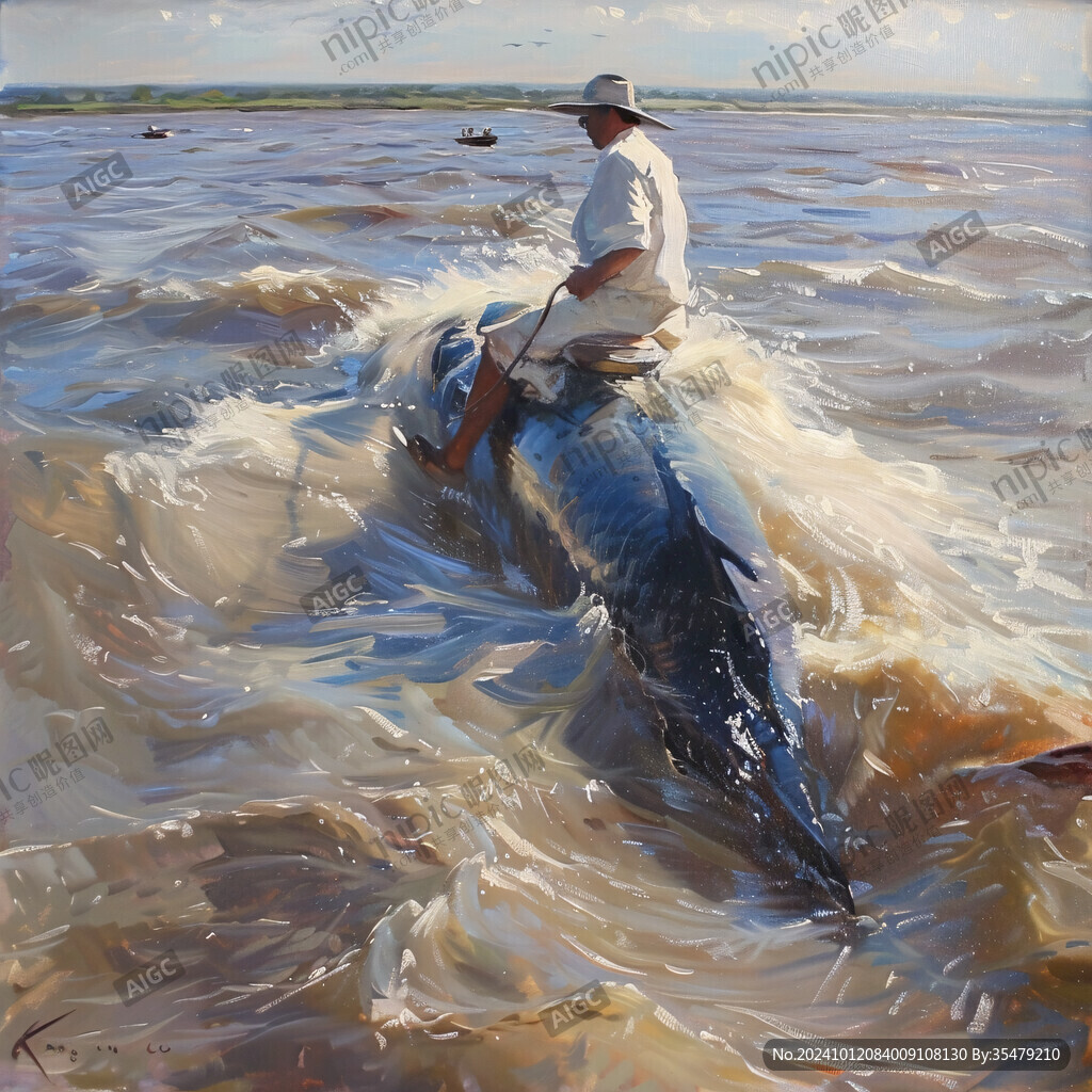 锦鲤戏水油画