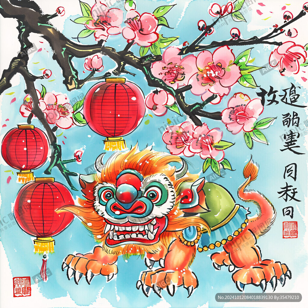 龙年挂历舞狮插画