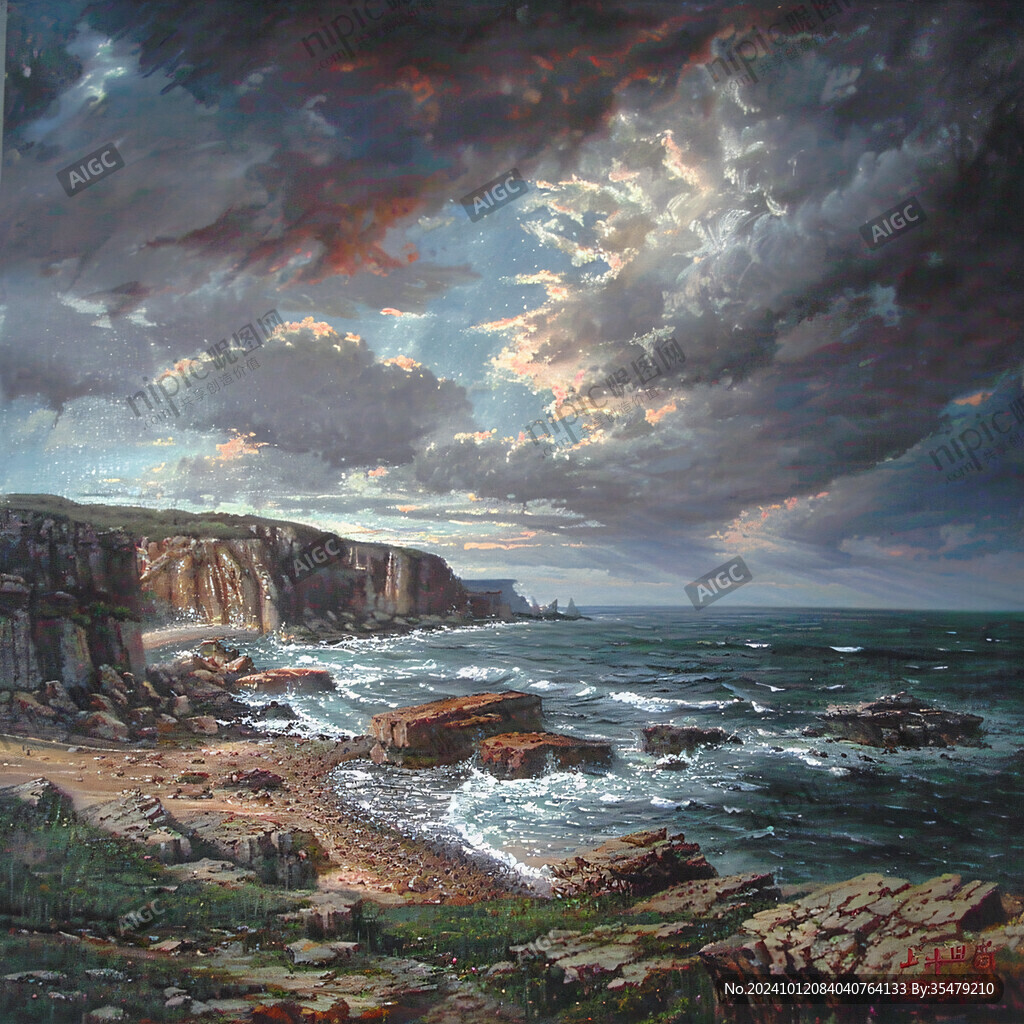布面海上风景油画