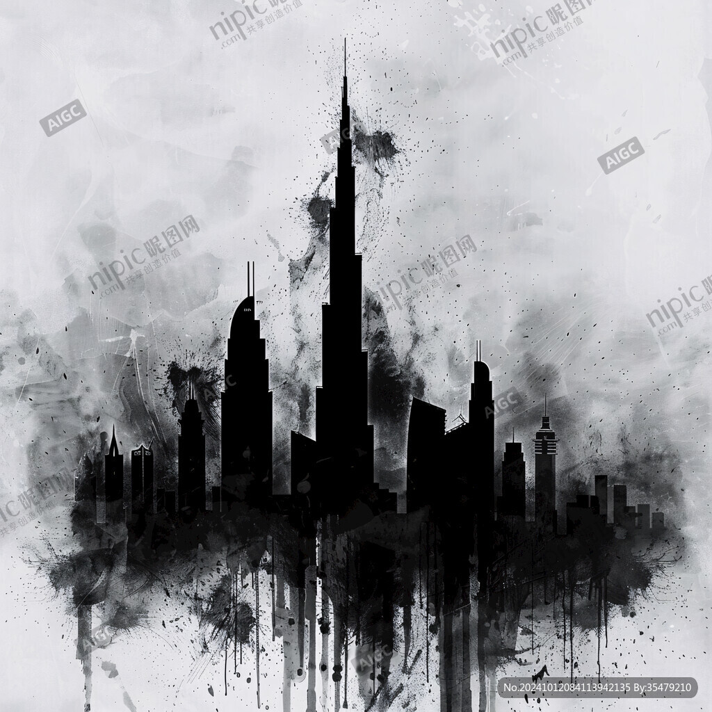 水墨迪拜景观建筑