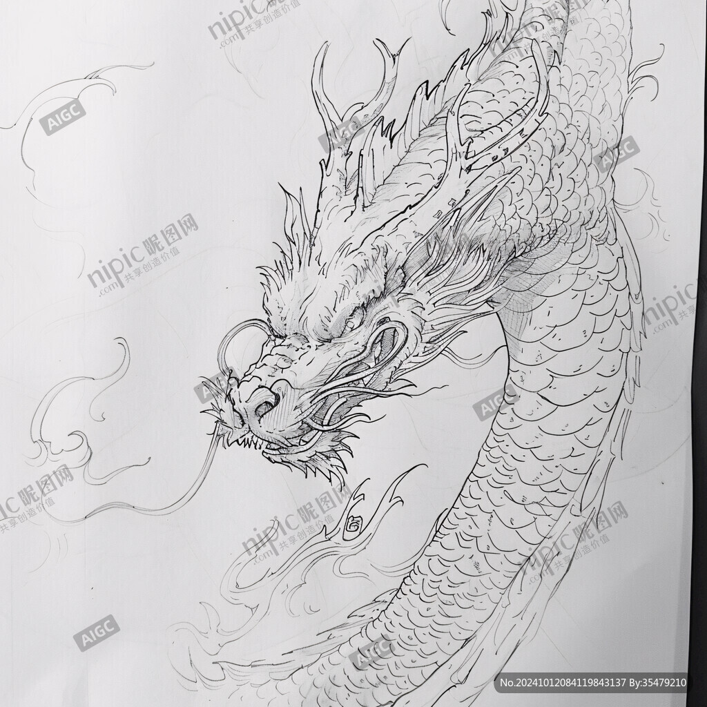 国潮龙线描稿