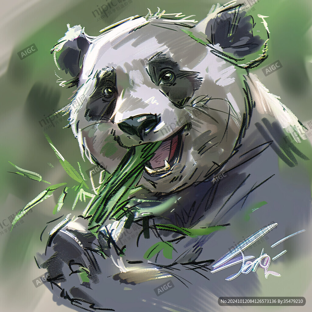 熊猫吃竹子插画