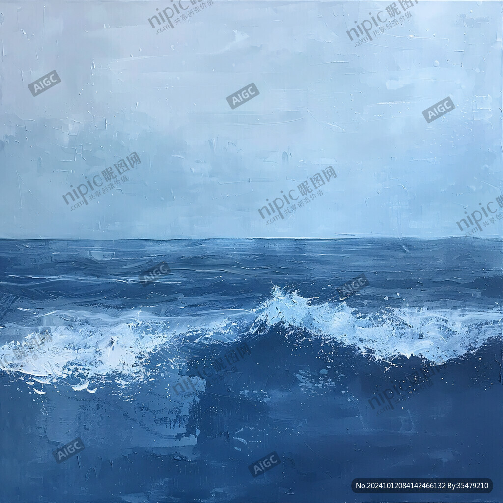 大海蓝色调油画