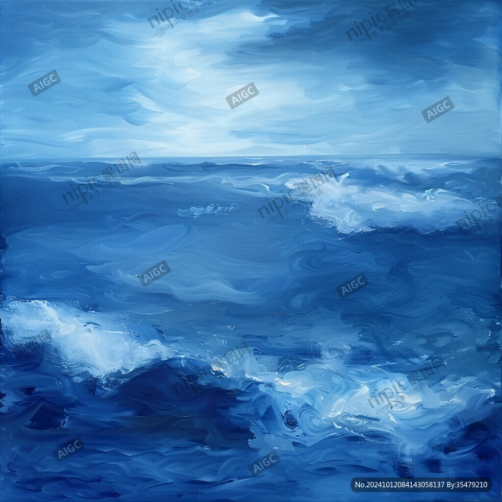 大海蓝色调油画