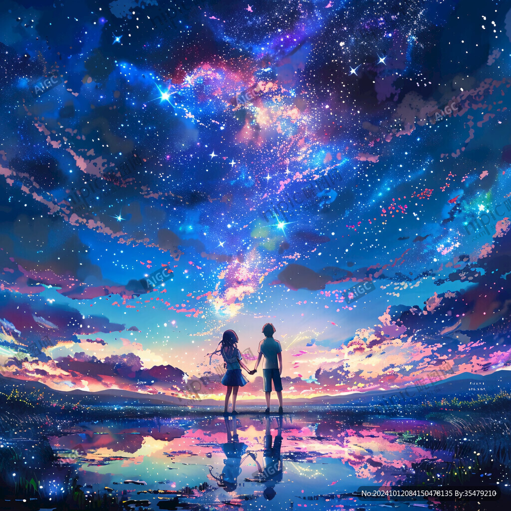 情侣看流星雨