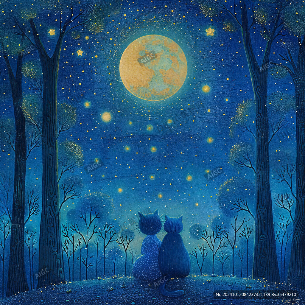 两只猫看夜空