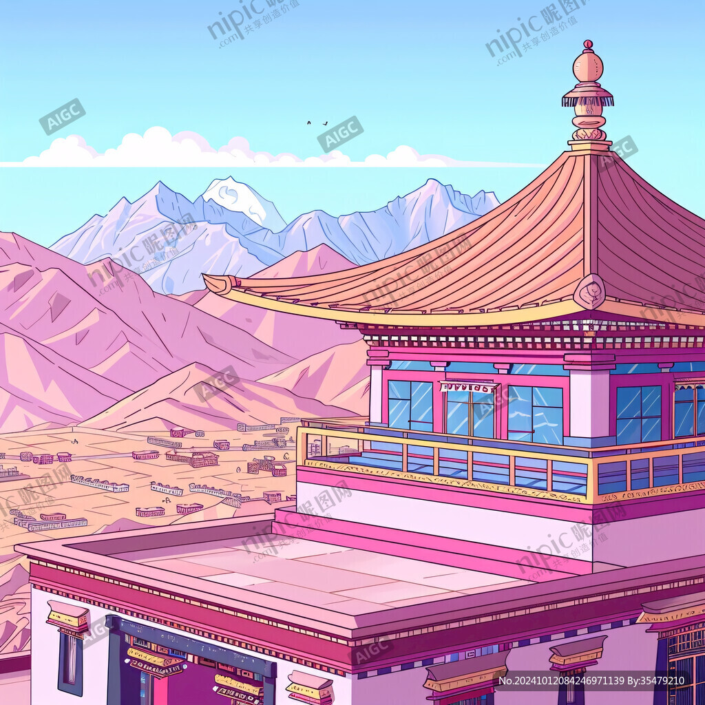 青藏地区城市建筑插画