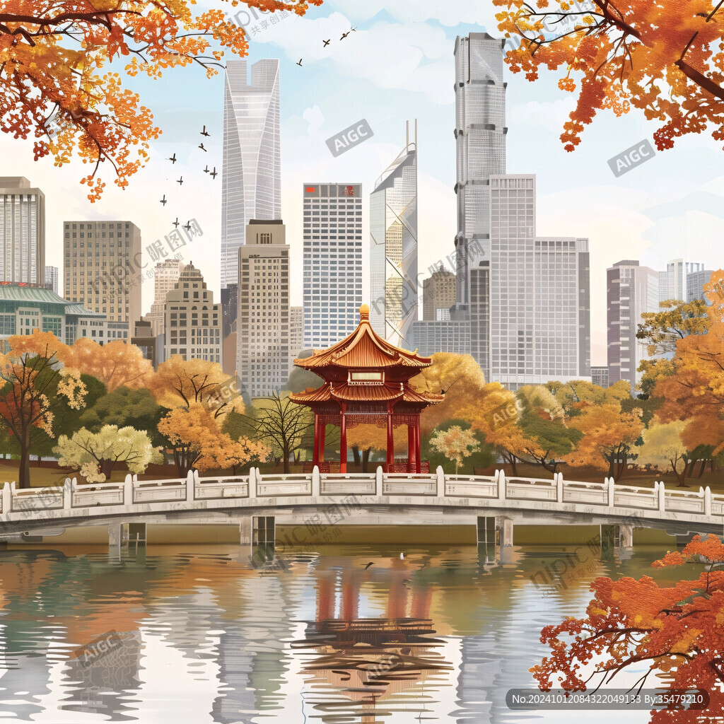爱晚亭城市插画素材