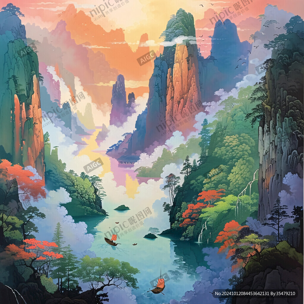 山水行舟插画