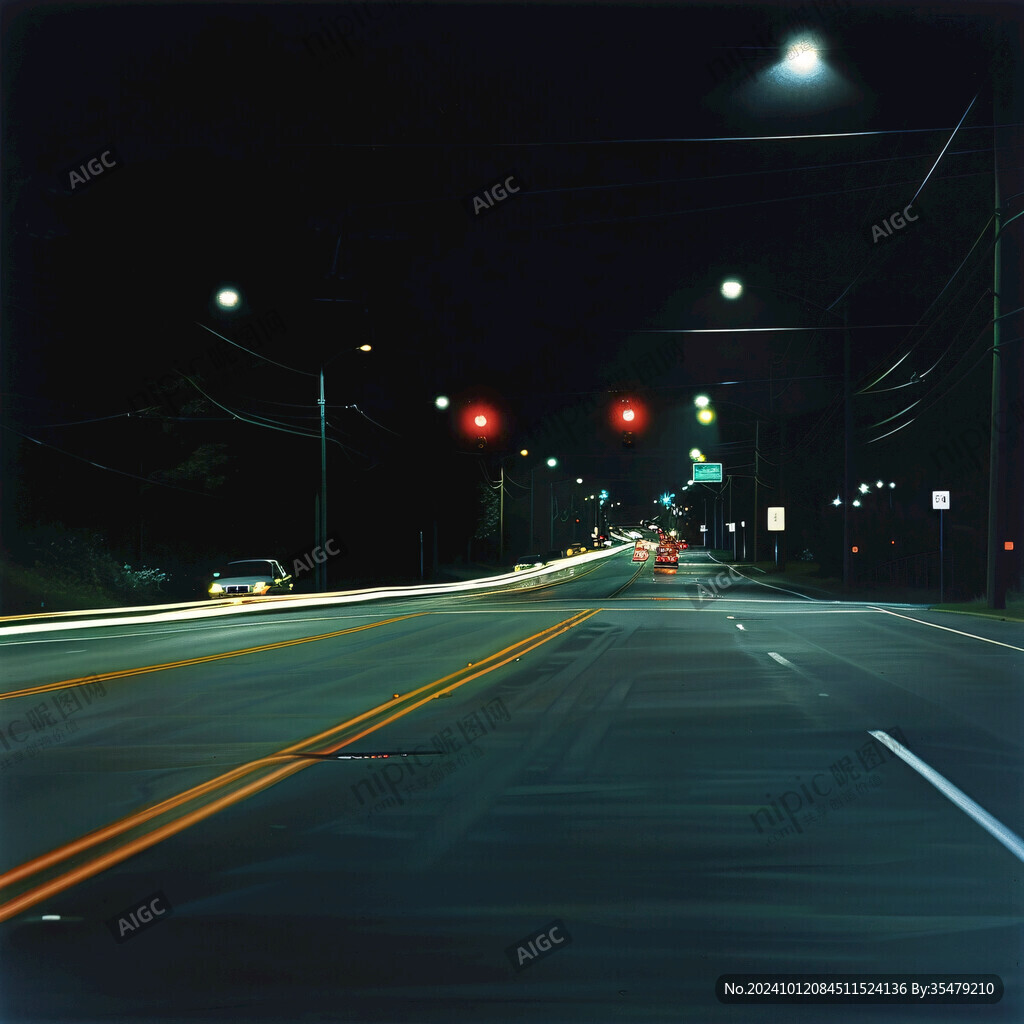 路灯道路夜景图