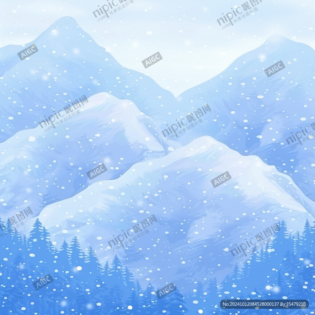雪松雪景雪山插画