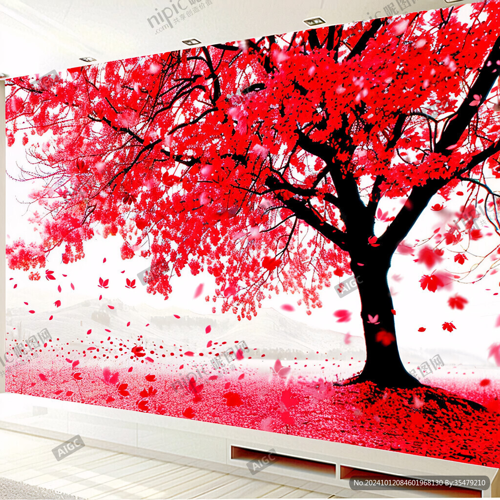 桃花树背景墙
