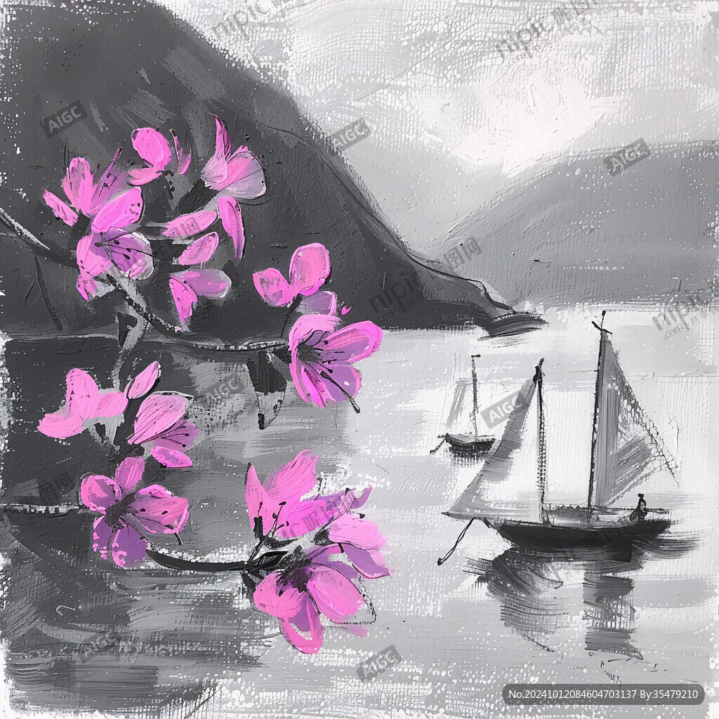 紫色小花手绘装饰画