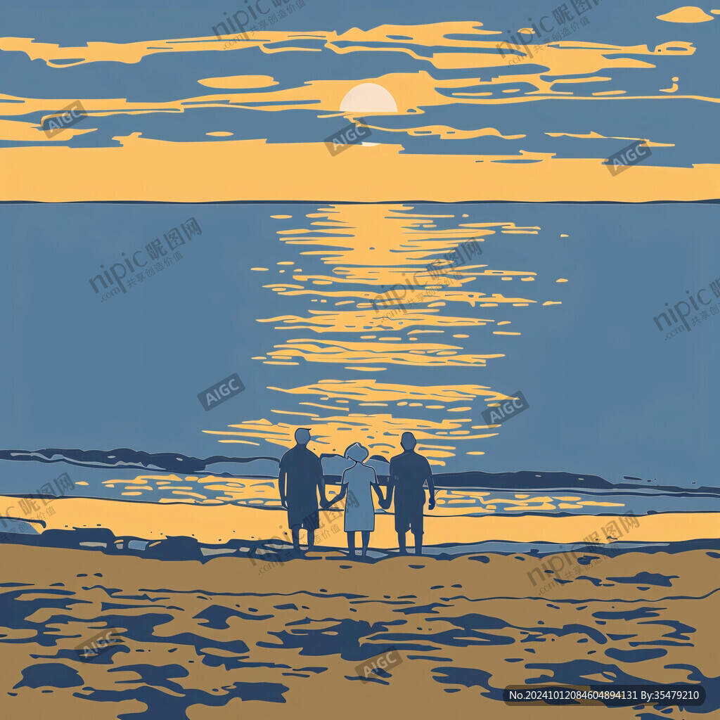 海滩漫步插画