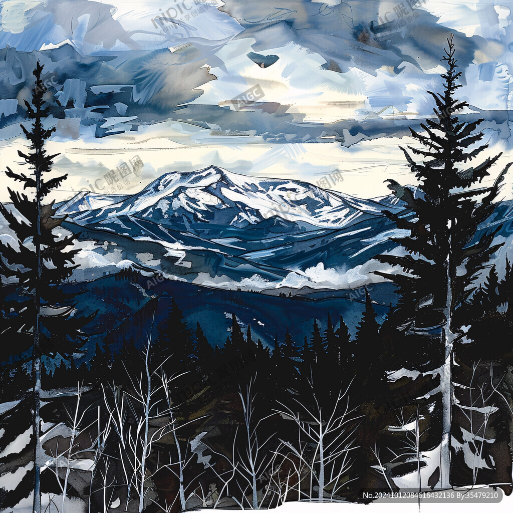 雪山风景画
