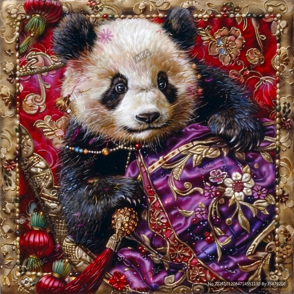 熊猫题材油画
