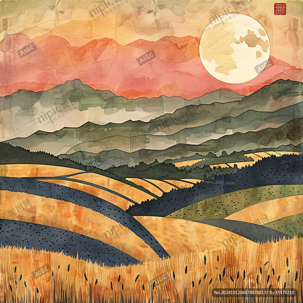 梯田水稻插画