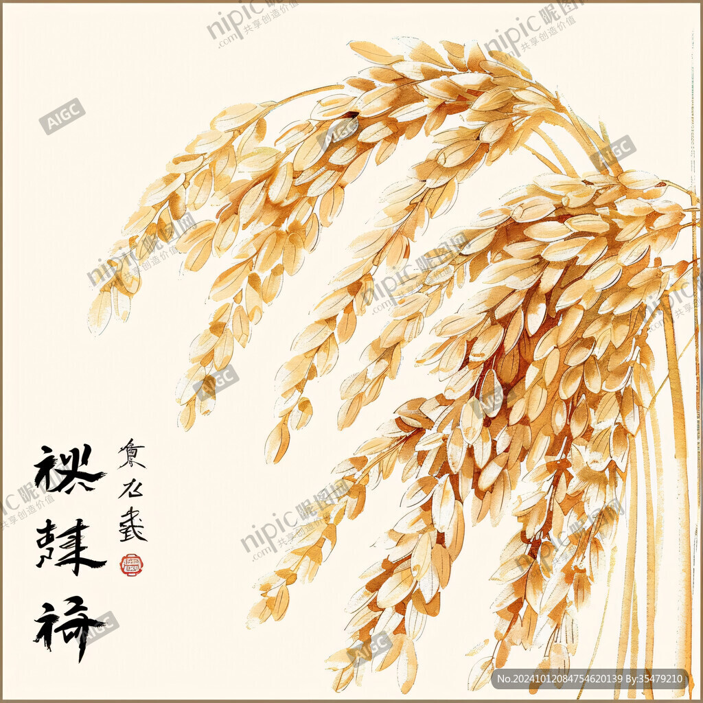 高端复古手绘稻谷粮食