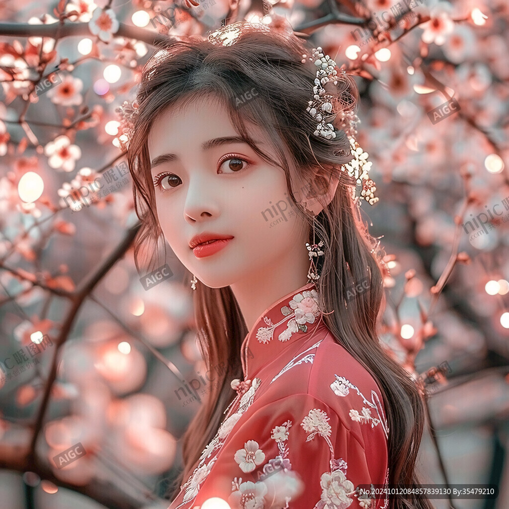 美女红梅图