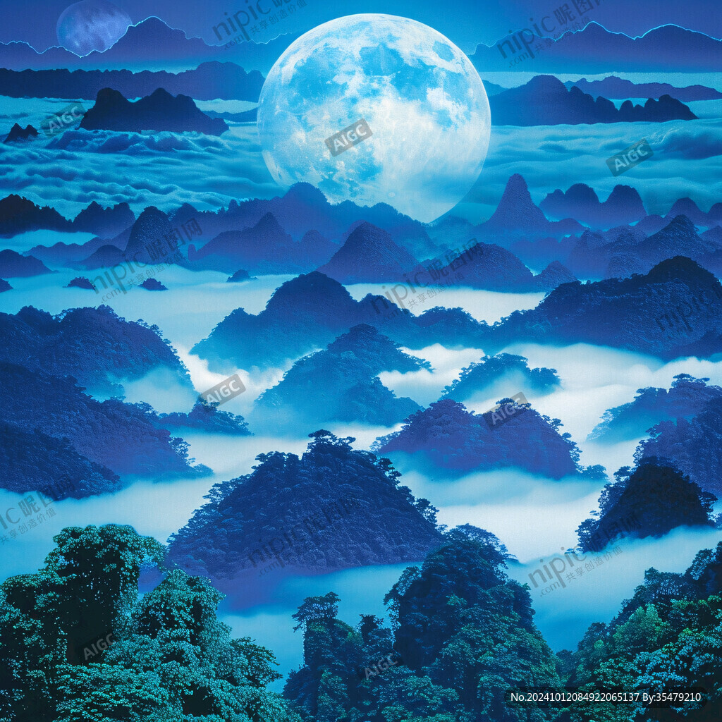 月亮意境山水背景墙