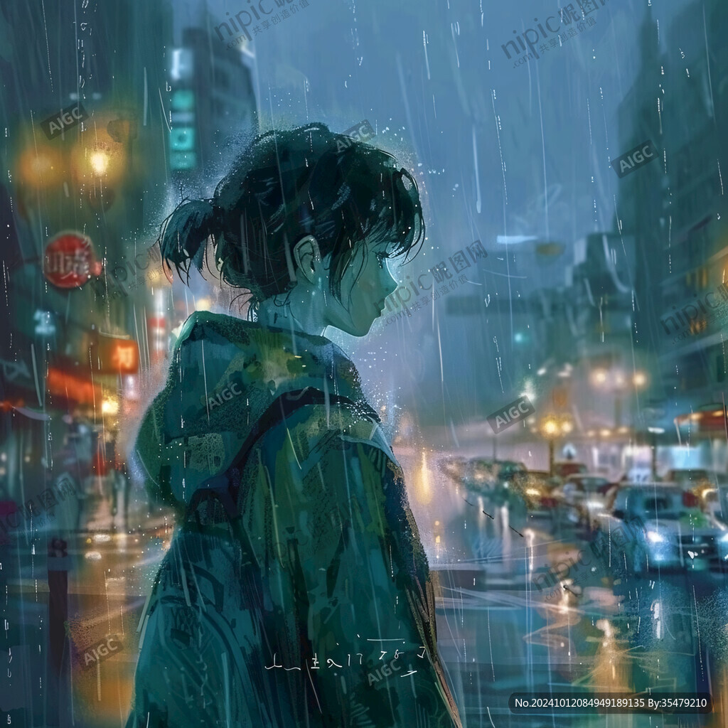 夜雨赶路的女人
