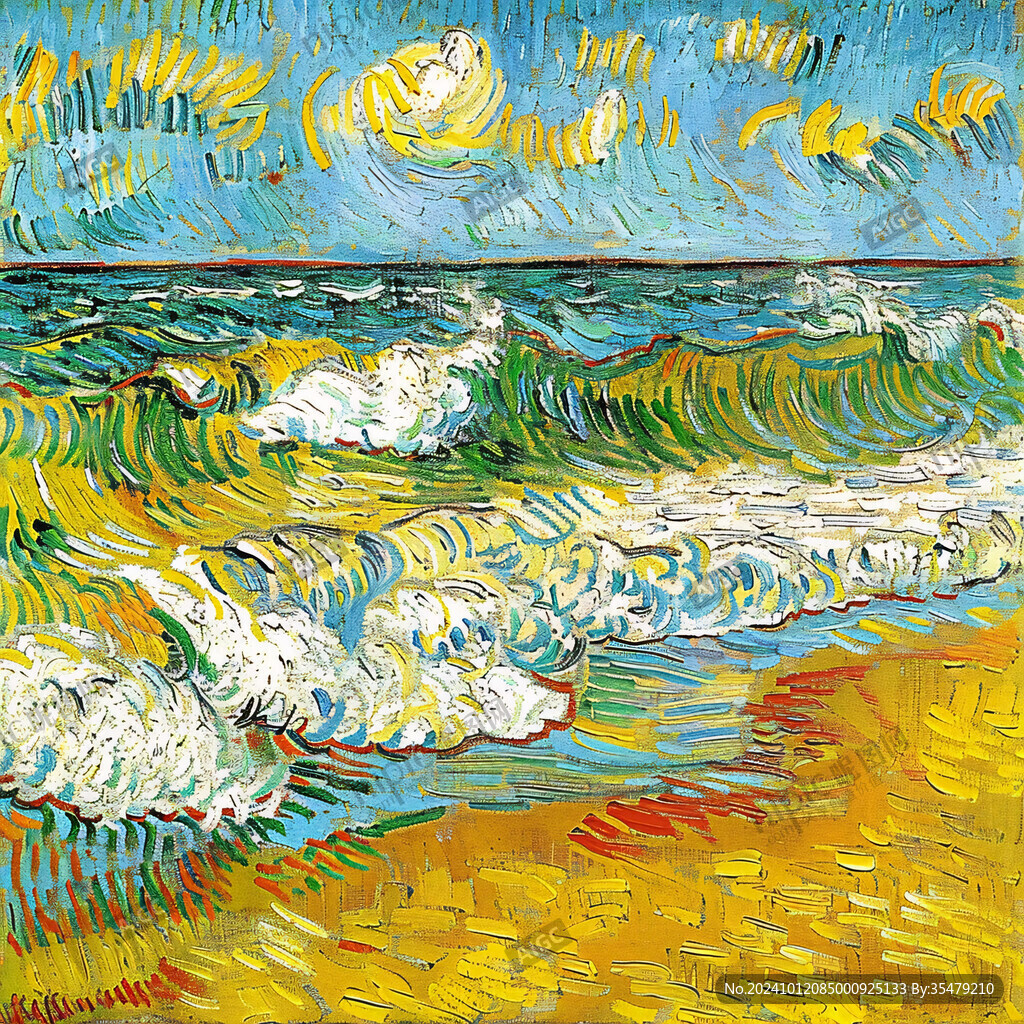 海浪水粉画