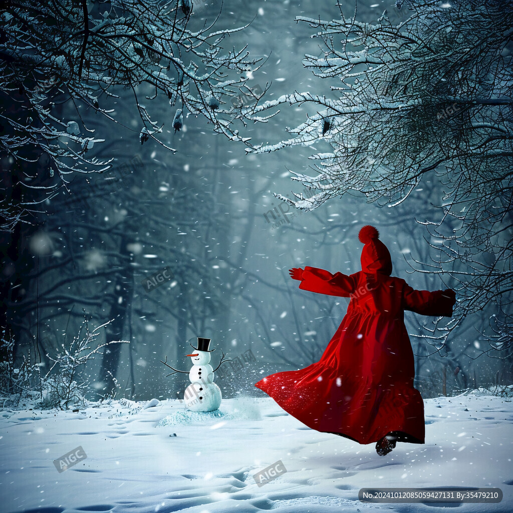 雪中美女背影