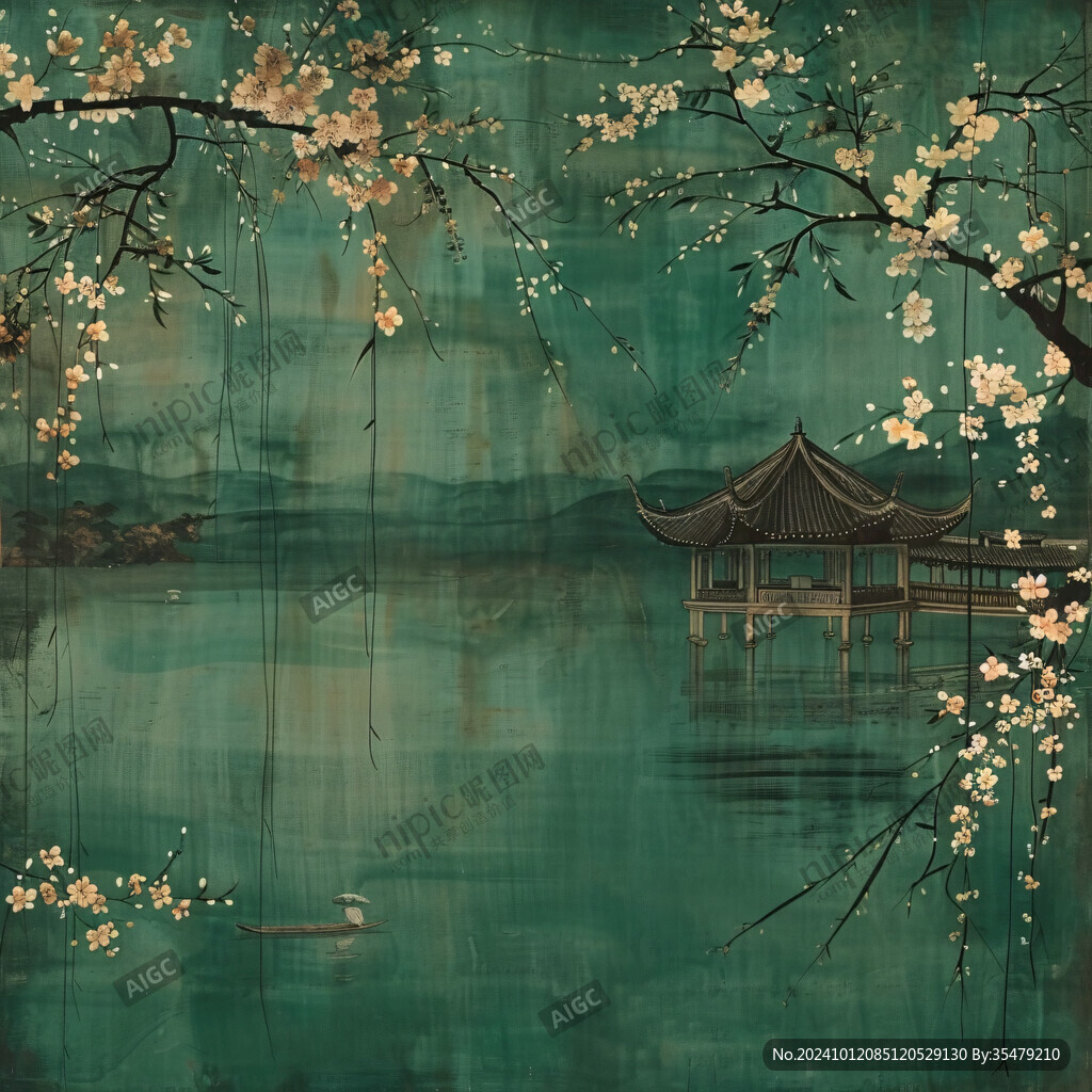 水榭树木无框画