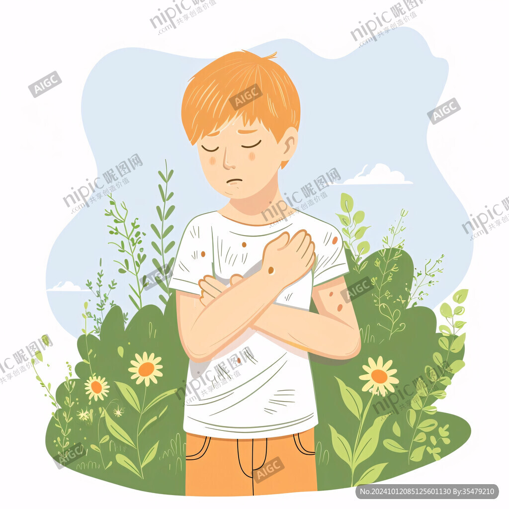 手绘拿树叶的男孩
