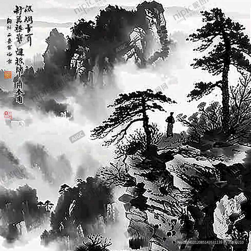 迎客松水墨画
