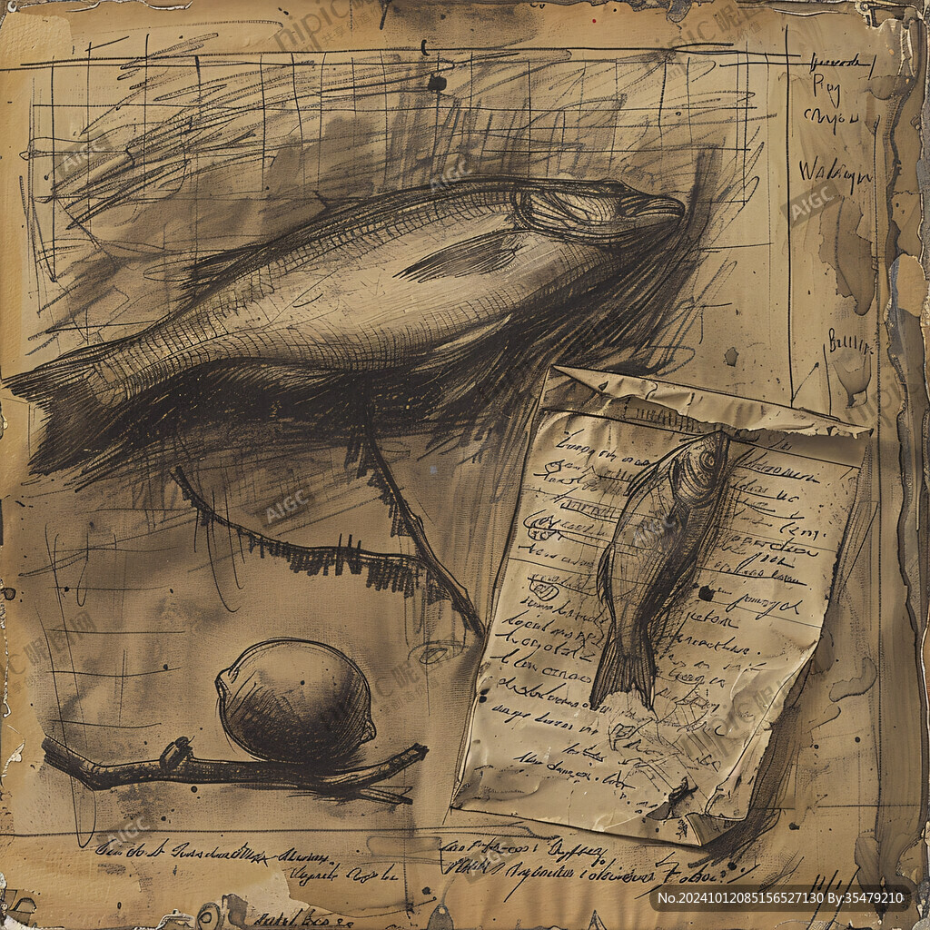 素描三文鱼插画