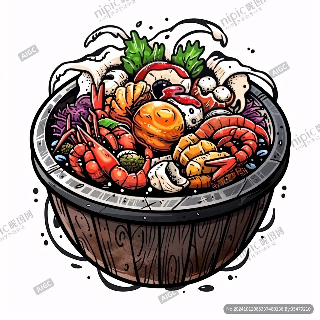 海鲜大盆菜插画