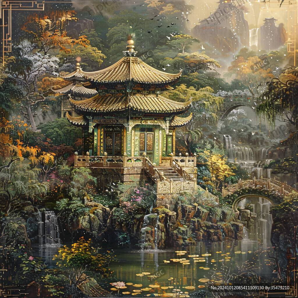 新中式楼阁皇宫山水