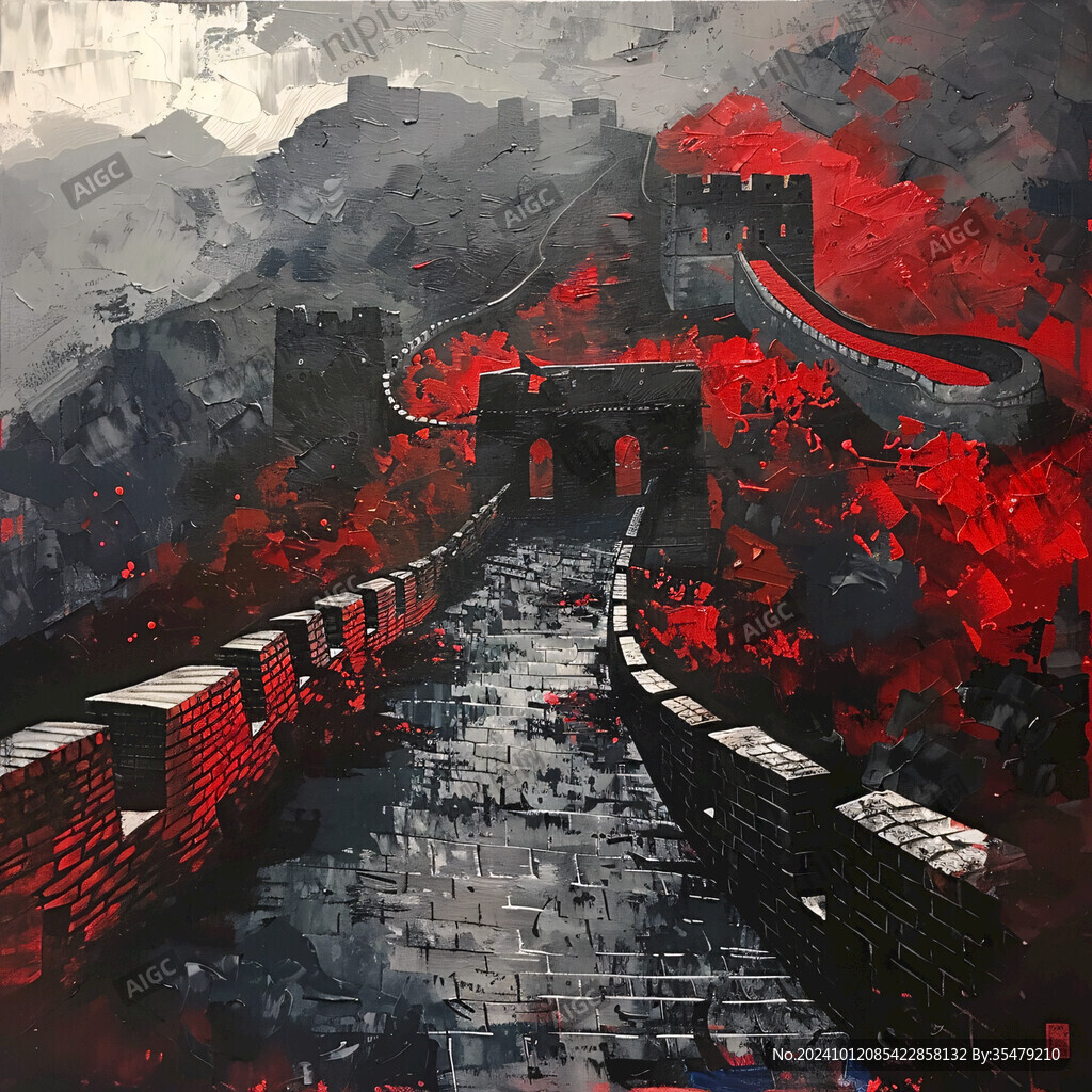 手绘北上广深水彩红色